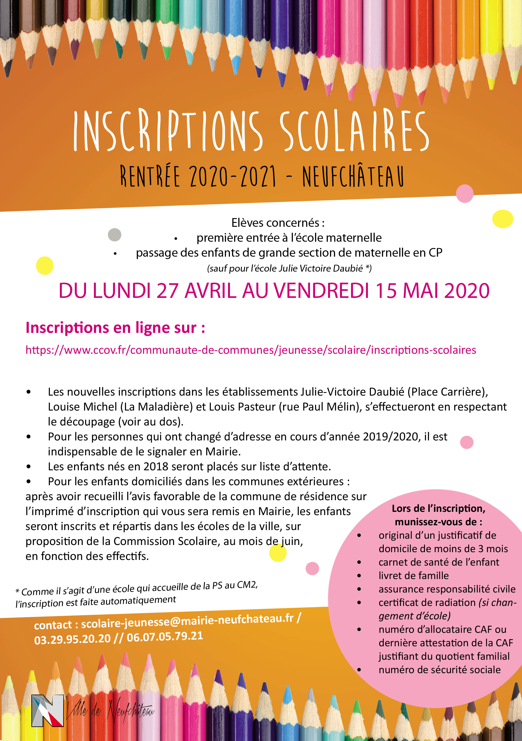 Rentrée scolaire 2020/2021 : inscriptions en ligne