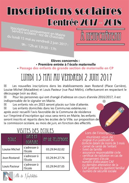 inscriptions scolaires 17 18